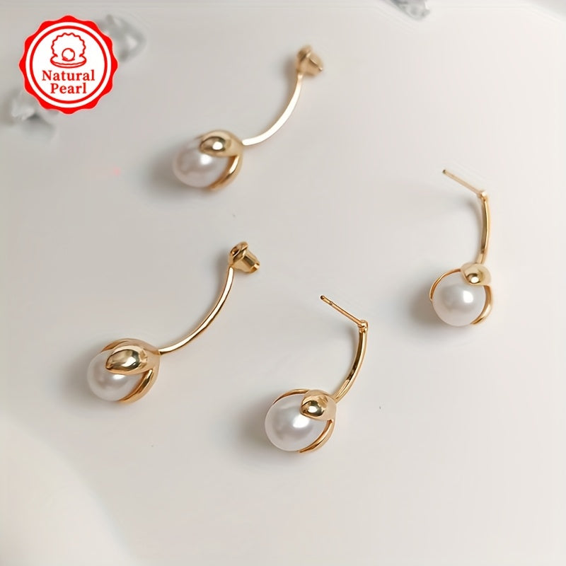 Vintage and elegant pearl drop and dangle earrings for women with natural freshwater pearls, measuring 8mm. Made with alloy ear needles and no plating. Features June birthstone. Comes in a gift box, perfect for daily wear. Includes one pair.