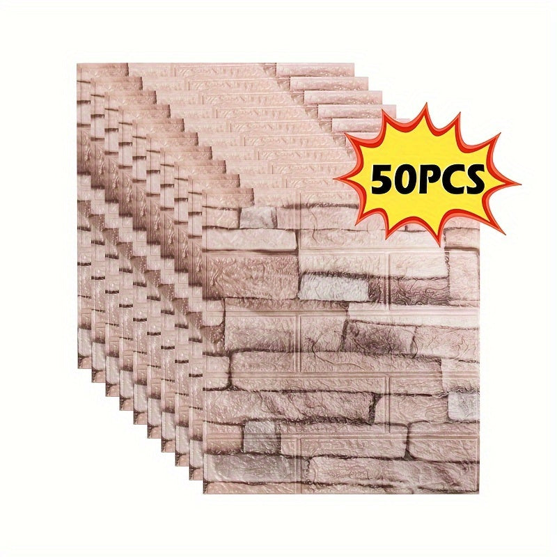 3D stereo imitation brick wall stickers available in 20pcs, 50pcs, or 100pcs, measuring 38.5×35cm/15.16×13.78in. Ideal for DIY home decoration in bedrooms, kitchens, or living rooms.