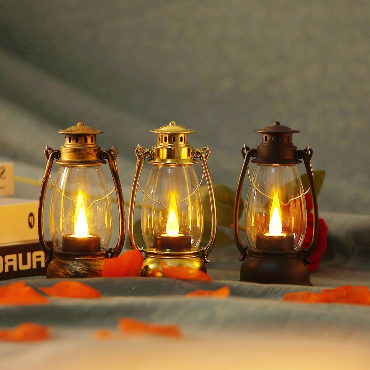 Mini lantern table lamp with touch switch, battery-powered. Made of plastic with non-rechargeable button battery. Suitable for different rooms. Includes light source.