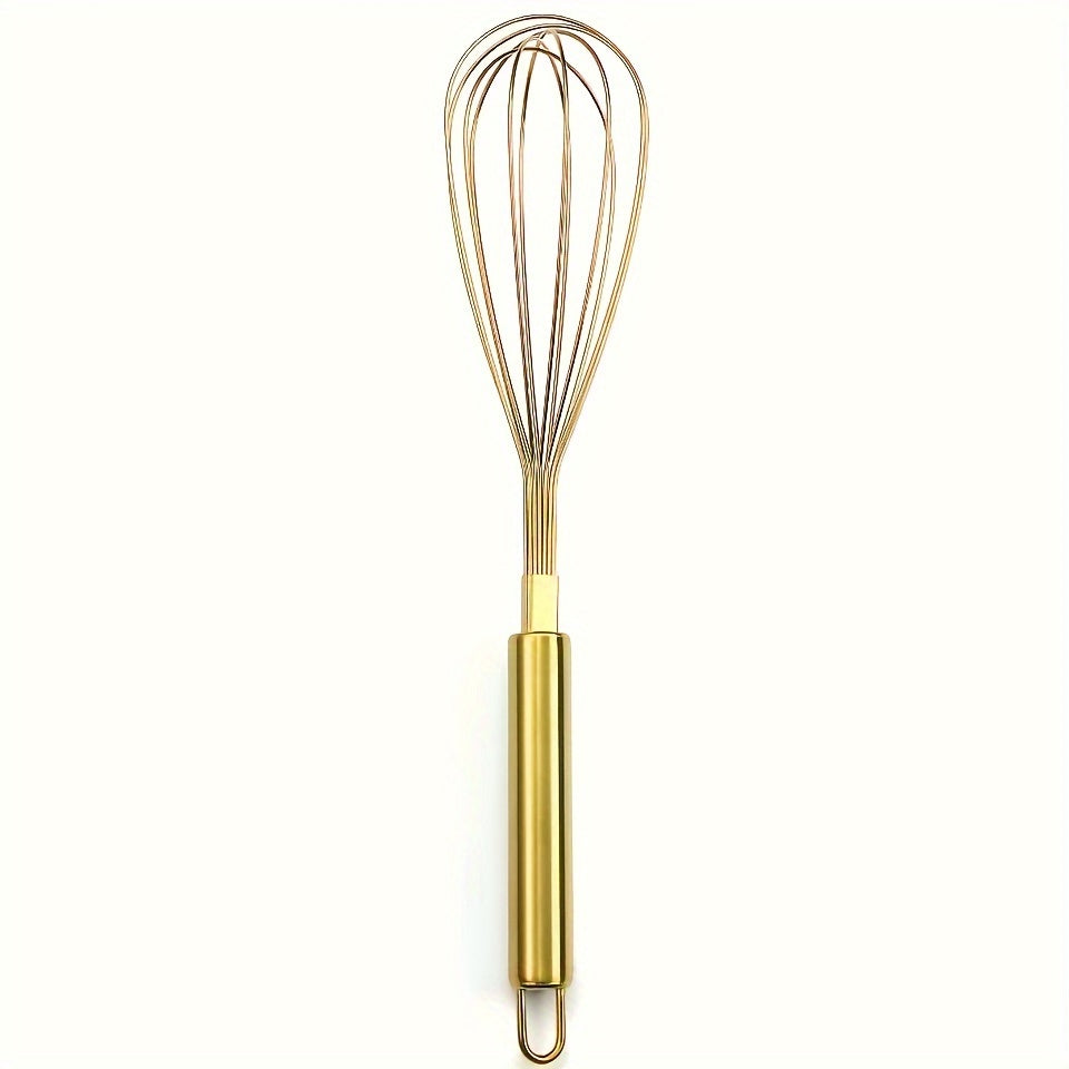 Beautiful Stainless Steel Whisks in Gold, Handheld Egg Beater for the Kitchen, Exquisite Rose Gold Finish, Brass Whisk for Baking and Cooking, Premium Non-Electric Culinary Utensil