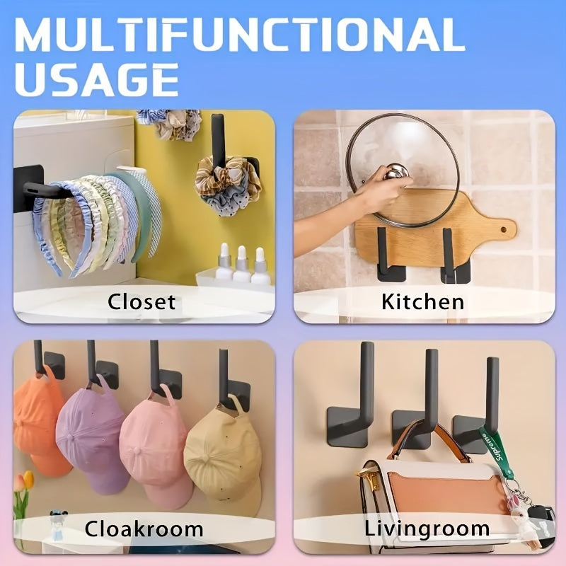 Contemporary L-shaped storage rack with multifunctional hooks for hats, easy to install on walls without drilling, adhesive cap hook storage rack.