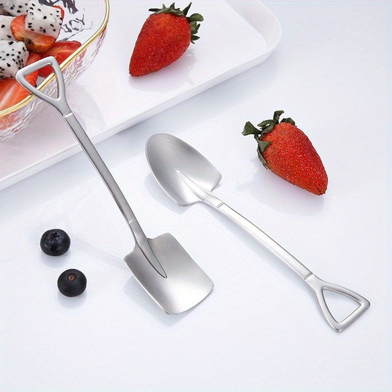 Set of 8 Stainless Steel Coffee & Ice Cream Spoons - Unique Shovel-Shaped Design with Comfortable Handles, Ideal for Events and Celebrations