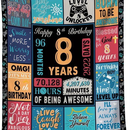 Celebrate an 8th Birthday with this Cozy Flannel Blanket - All-Season Throw featuring a Unique Design for 8-Year-Olds, Ideal Gift for Boys and Girls