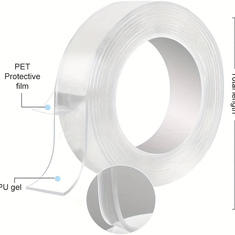 Versatile Transparent Nano Tape: Washable & Reusable, Dual-Sided Adhesive with Strong Hook and Loop, Leaves No Residue - Perfect for Kitchen, Bathroom, Office, and Home Furniture