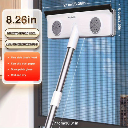 1 Set includes a 2-in-1 window cleaning brush and squeegee with 2 cloths for high stretch outdoor and glass cleaning.