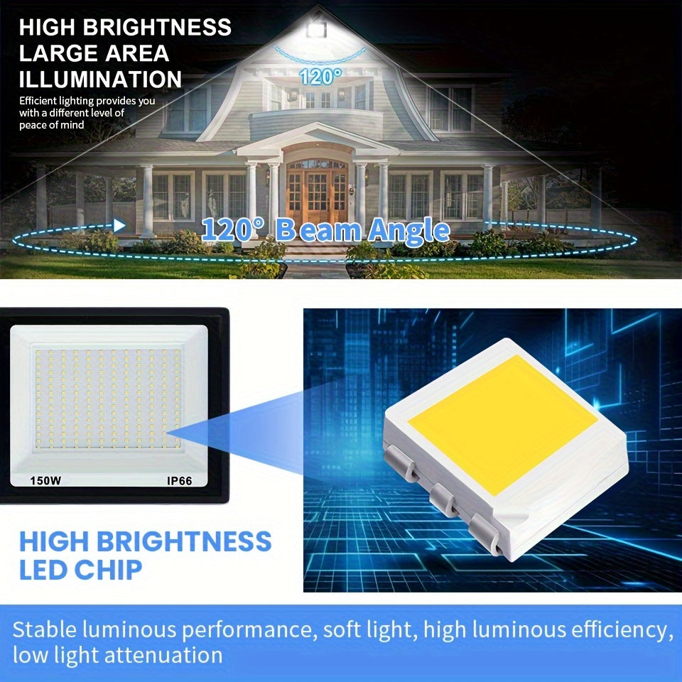 Aluminum LED floodlight suitable for outdoor use, ranging from 10-300W. Ideal for garden or playground lighting.