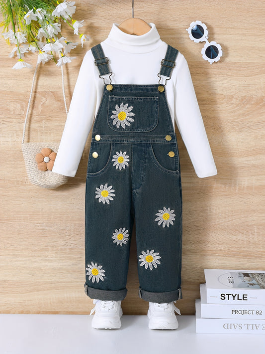 Breathable denim pants with daisy embroidery for outdoor wear in spring and summer