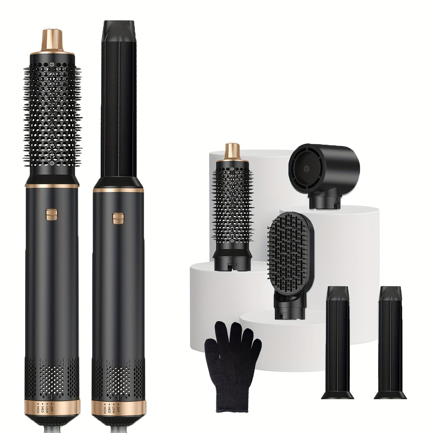 5-in-1 Hot Air Comb Set with Hair Dryer, Curling Iron, and Straightening Brush