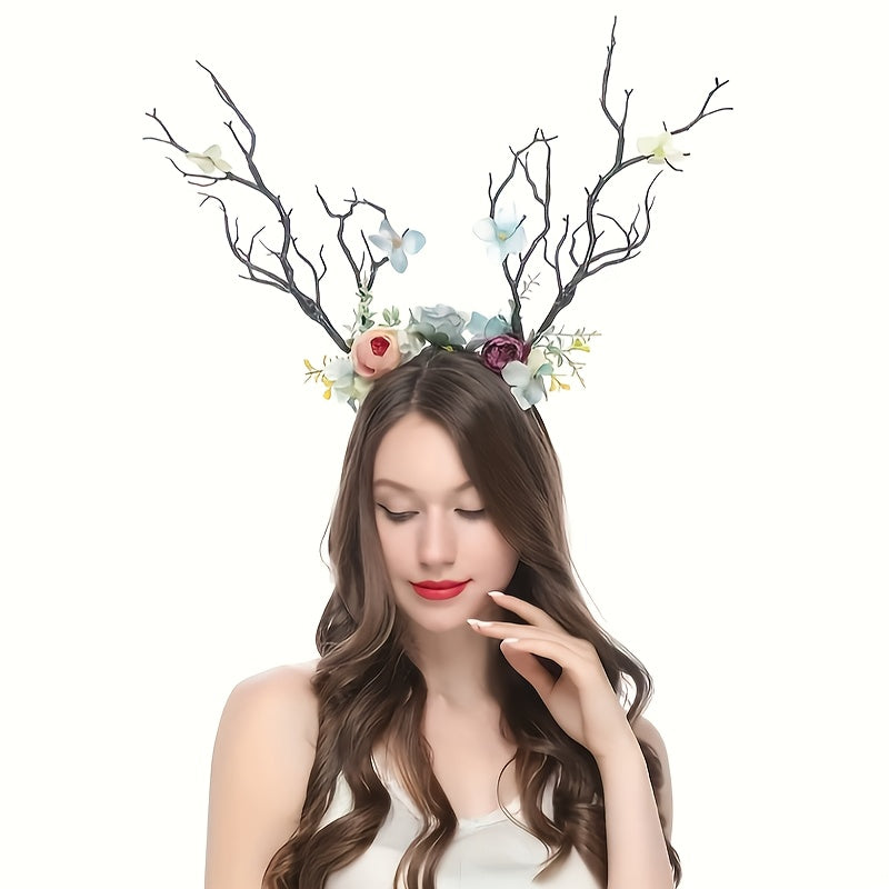 Head Hoop Boho Flower Headwear for Women with Exaggerated Large Branches, Perfect for Dressing Up at Parties and Elf Costumes