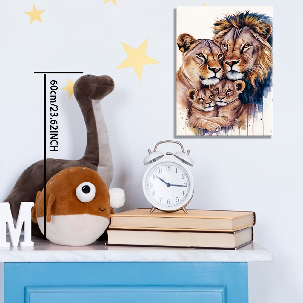 Lion Family Canvas Wall Art - 3.81cm Thick Framed, Ideal for Enhancing Bedroom & Living Room Décor, Thoughtful Gift Option