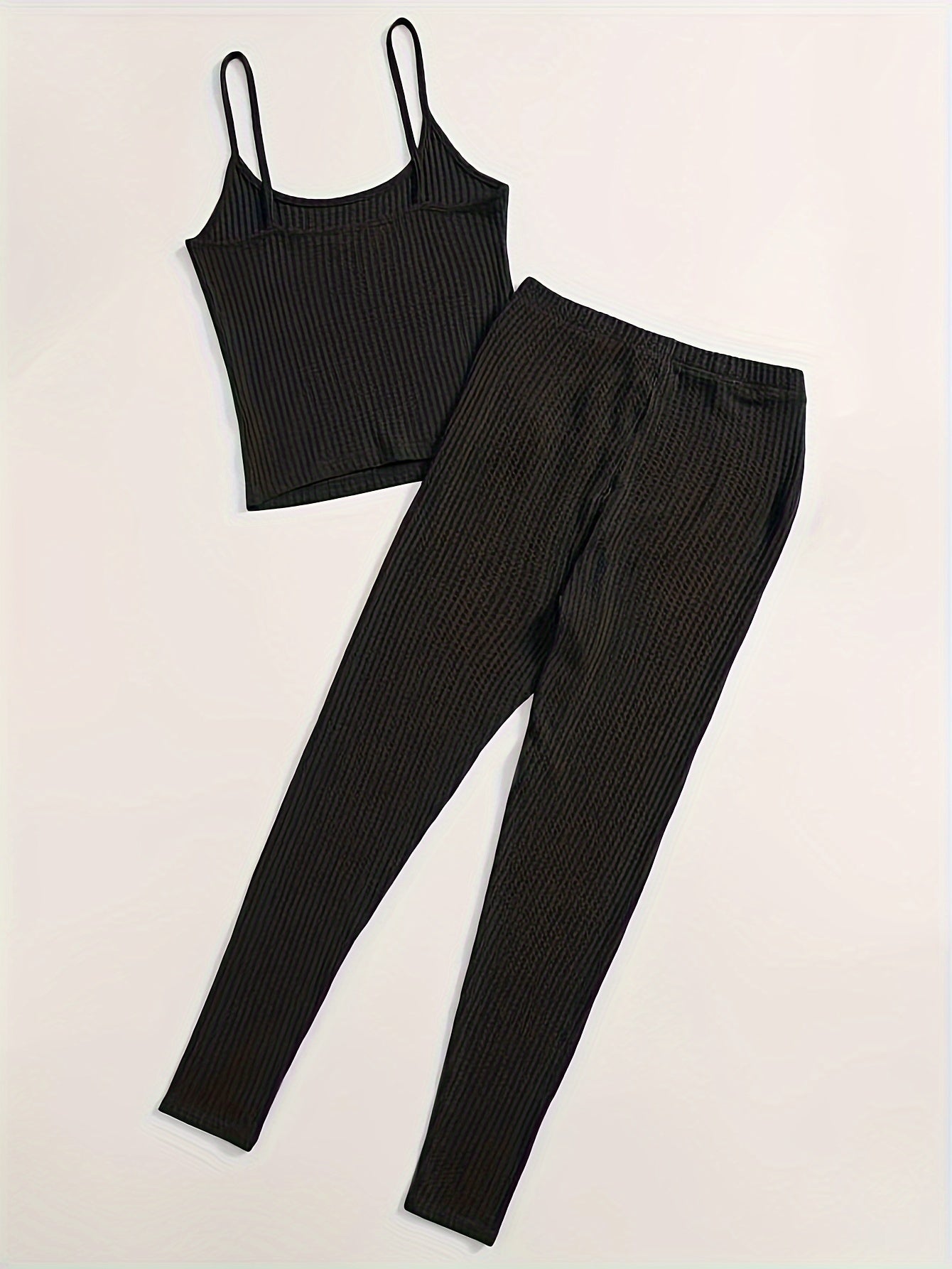 Comfortable lounge set for women, including cami top and tie front pants.