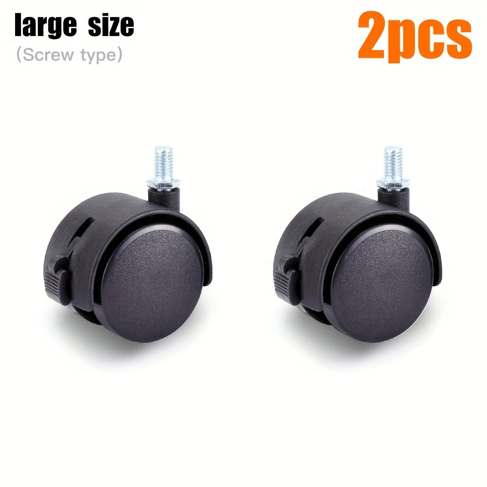 Set of 2 or 4 rotating foot rollers with dimensions of 5.08cm x 3.81cm. These e-sports chair accessories come with a locking brake and a neck grip foot roller. Made with black nylon wheels, they are suitable for use with e-sports chairs, office chairs