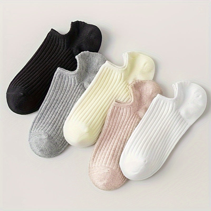 5 pairs of solid color low cut invisible socks for women, simple and breathable