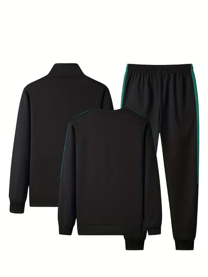 Men's 3-piece tracksuit set for gym workout and running, featuring a full-zip jacket, sweatshirt, and jogging pants.