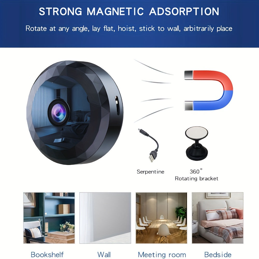 2.4Ghz Wireless Nanny Cam with HD video, Motion Detection, Night Vision, USB Powered, Rechargeable Battery, Self-Adhesive Mount, App Control, for Indoor and Outdoor use.