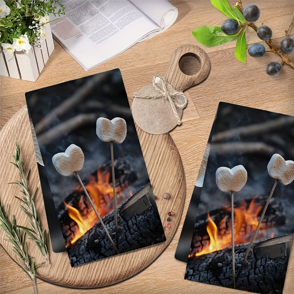 2 pieces of ultra soft kitchen towels perfect for roasting marshmallows by the campfire. These heart-tipped sticks make them highly absorbent and ideal for holiday decor. Machine washable and measuring 16x24 inches. Item number 2KYSYS1215241.