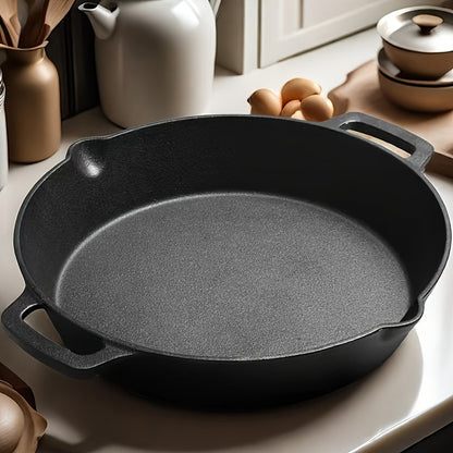 Thickened Cast Iron Skillet with Dual Handles, 26.01cm - Ideal for Steak & Frying - Non-Stick and Uncoated - Oven Safe and Compatible with Induction Cooktops