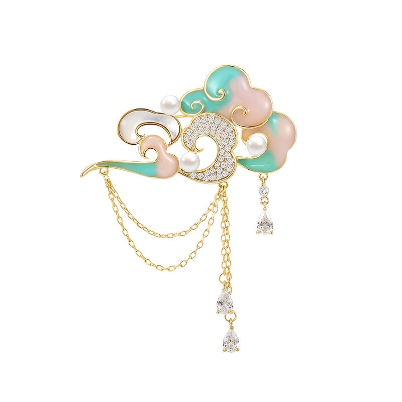 Vintage style Resin Cloud Tassel Brooch, Elegant and Cute Cloud-Shaped Pin, High-Quality Qipao Accessory for Women with Sophisticated Taste.