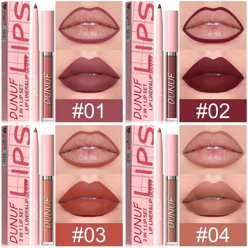 Matte lip gloss lip liner set that is durable, waterproof, sweat-resistant, and easy to color.