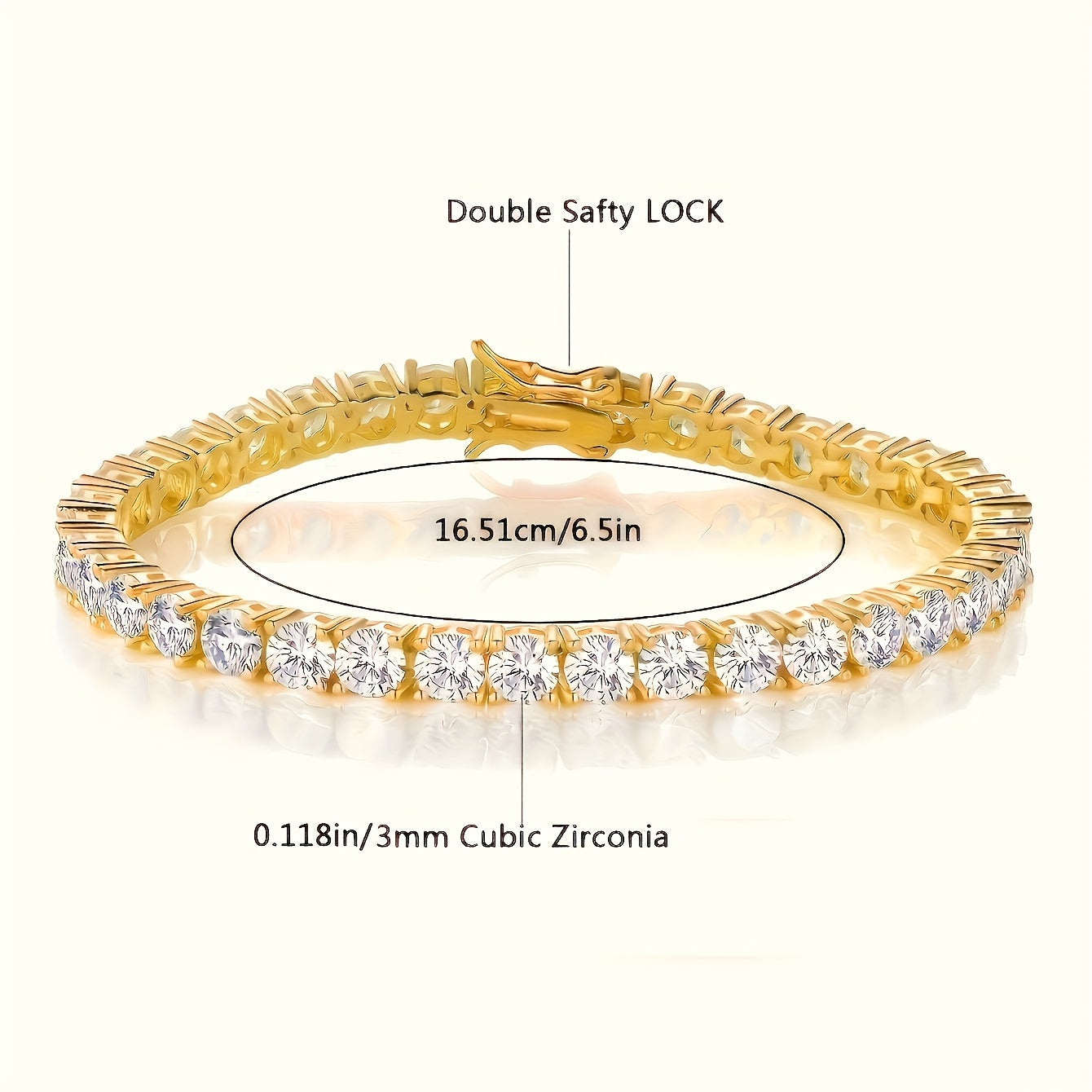 Vintage 18K Gold Plated 925 Silver Tennis Bracelet featuring Synthetic Cubic Zirconia, July Birthstone. Versatile Piece for Everyday Wear and Ideal Gift for Valentine's Day.