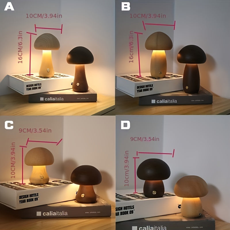 Modern Mushroom LED night lamp with brightness Adjustable touch switch, USB powered.