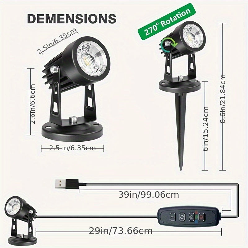 Two-pack of 5W LED indoor uplights with adjustable color temperature, dimmable feature, and timer for plants and artwork.