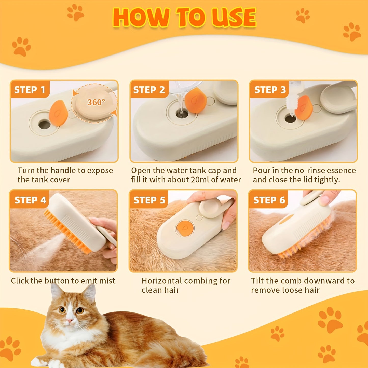 3-in-1 Rechargeable Steam Pet Brush for Cats and Dogs - Self-Cleaning with Massage, Loose Hair Removal, Battery & USB Powered, Plastic Material for Enhanced Fur Care.