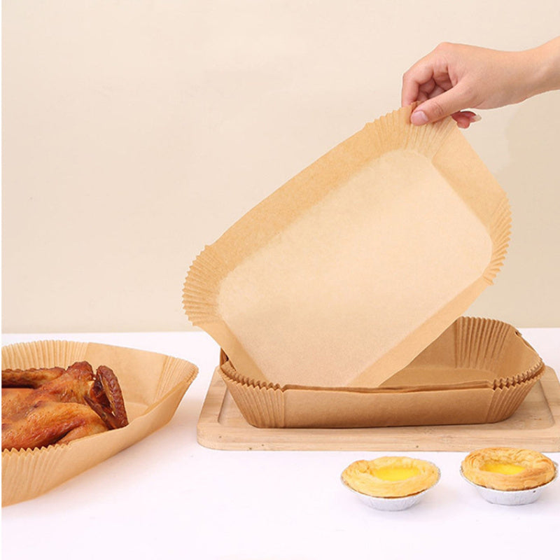 Pack of 100 Disposable Air Fryer Liners - Oil & Water Resistant, Ideal for RVs, Baking Necessities, Home Kitchen Items & Serving Platters, Air Fryer Parchment Sheets