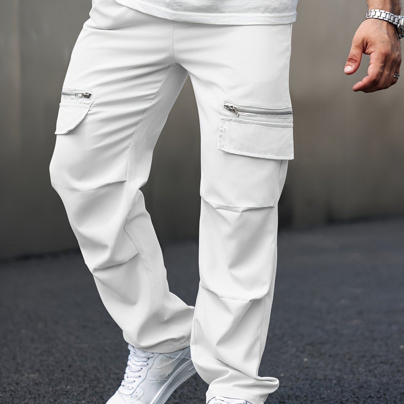 Men's cargo pants with multiple pockets, street style