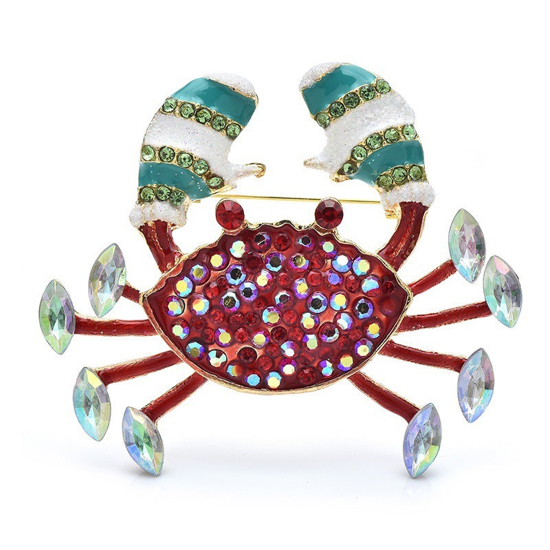 Elegant Rhinestone-Covered Crab Brooch Pin - Adorned with Red & Multicolor Gems, Perfect for Suit Jackets & Special Occasions, Great Gift for Couples