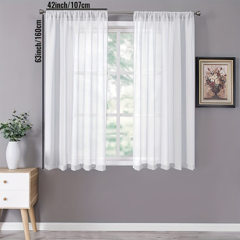 Set of 2 Linen Textured Semi-Sheer White Kitchen Curtains, Cafe Curtain Tiers with a Boho Farmhouse design. Perfect for Bedroom, Living Room, Home Decor, Basement Window or RV Camper.