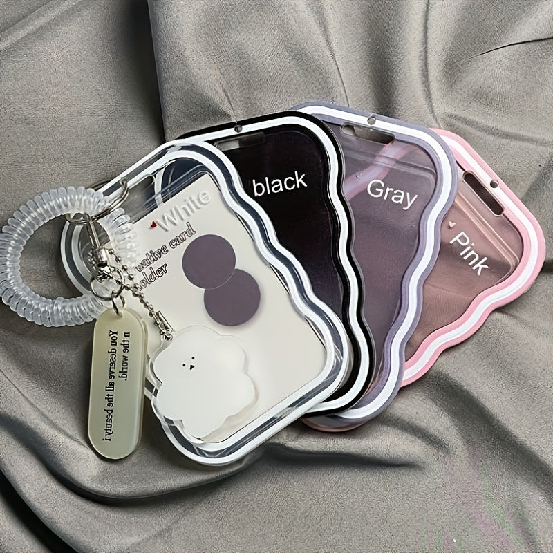 Transparent keychain in wave shape with photo clip, ideal for men. This cute campus card holder not only provides fashionable protection for your card but also allows for easy display.