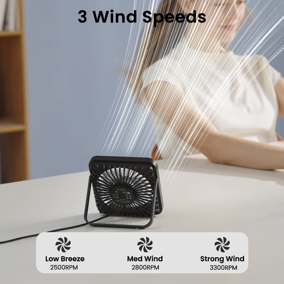 Introducing the GAIATOP Compact 13.97cm Desktop Fan in Classic Black. This silent and powerful mini fan is designed with USB power, 3-speed adjustment, and two-way rotation. Perfect for use at home, in the office, or while traveling.