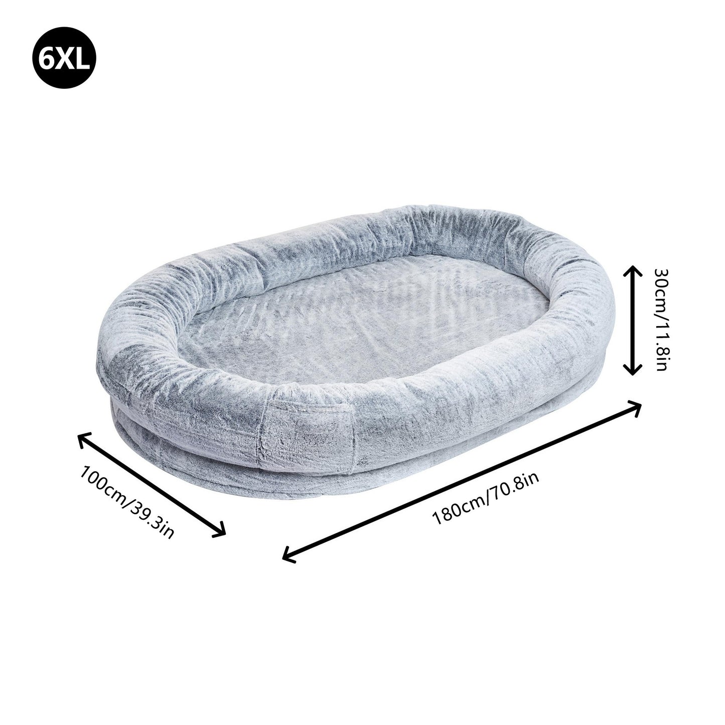 Oversized human & pet bed with memory foam fill and washable cover for medium to large breeds.