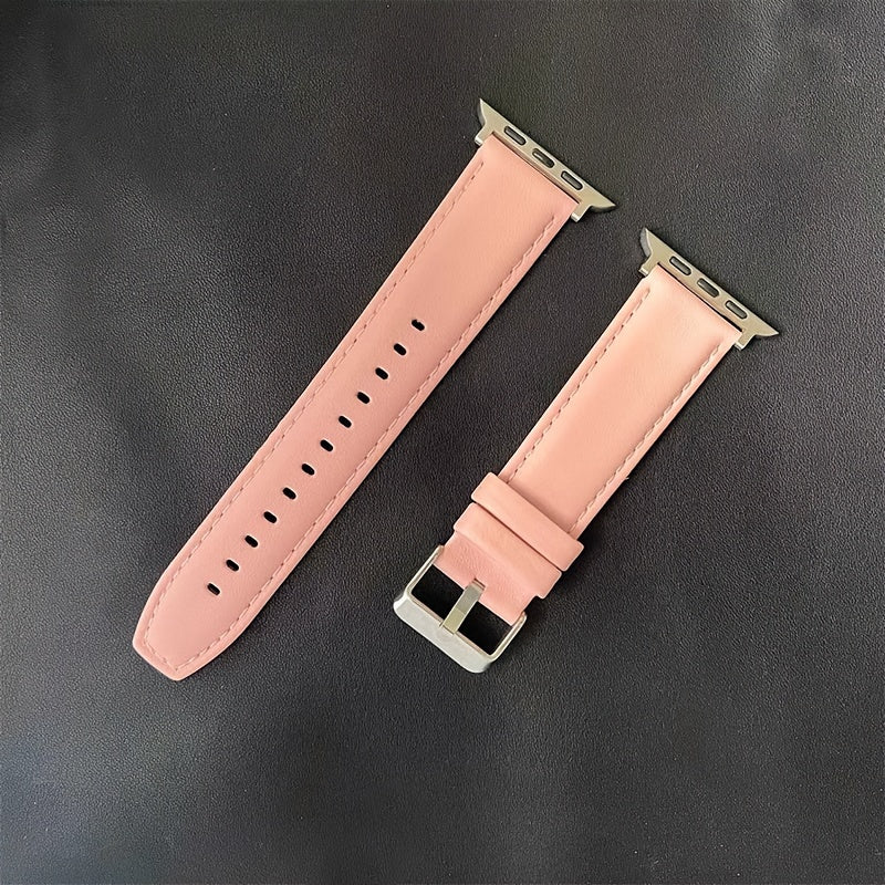 This preppy style calfskin leather watch band is the perfect replacement for your Apple Watch Series SE, 3, 4, 5, 6, 7, and 8. Available in sizes 38mm, 40mm, 41mm, 42mm, 44mm, 45mm, and 49mm, it features a stylish deployant clasp and is suitable for both