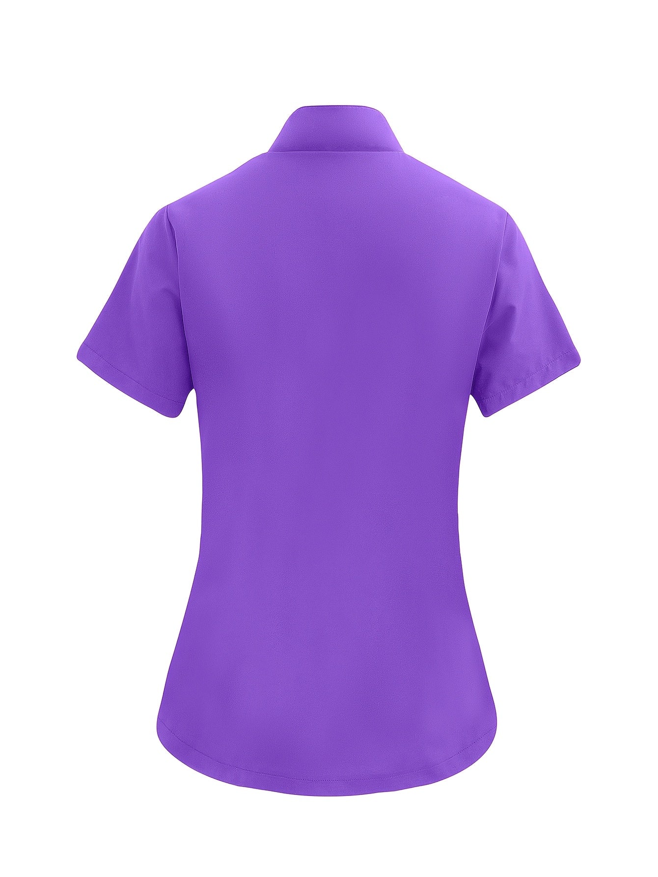 Women's breathable healthcare uniform with solid color polyester scrubs for medical professionals, featuring high neck, pockets, and suitable for all seasons.