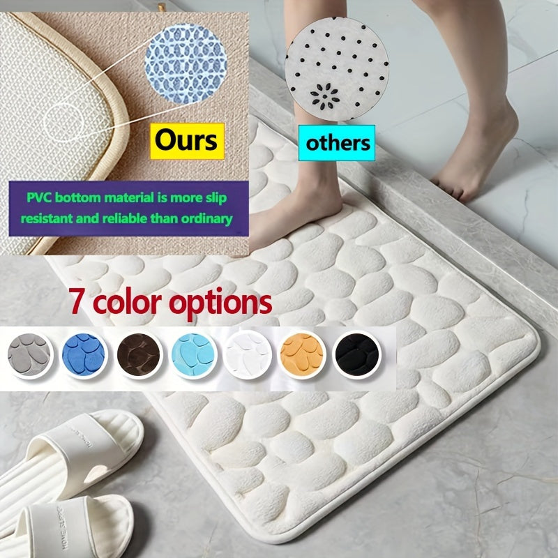 One piece of pebble pattern non-slip and absorbent polyester foot mat that can be hand washed. Ideal for use in the bathroom, bedroom, and kitchen to absorb water and reduce slipping. Great for keeping your bathroom floor safe and dry.