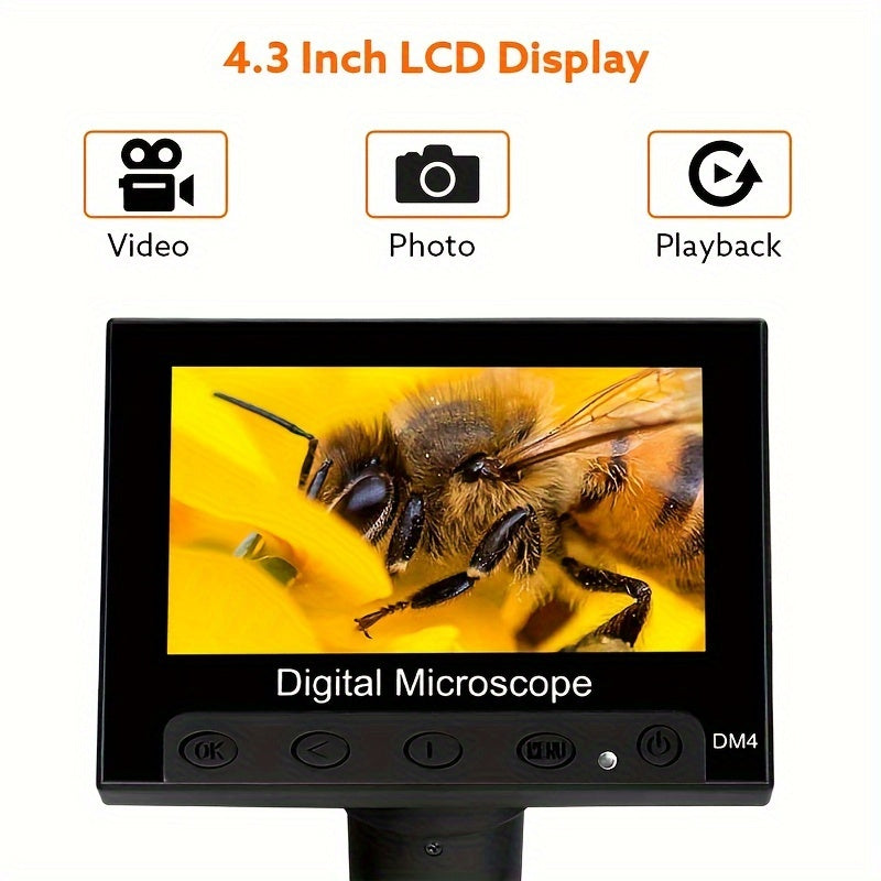 Rievbcau Digital USB Microscope with 10.92cm LCD, 1000X Zoom, PC Real-Time View for Electronics Repair and Soldering, Compatible with PCs