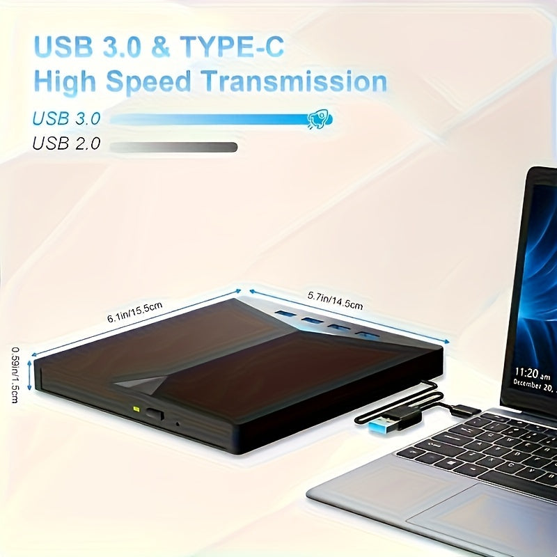 VVIA 7-in-1 External CD/DVD Drive, SuperSpeed USB 3.0, Compatible with Laptop, Desktop, PC, Mac, No Battery Required