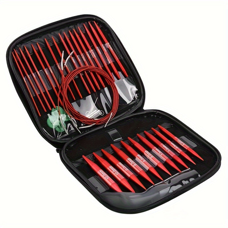 Versatile Knitting Tool Set with Adjustable Circular Needles, Red - Ideal for Crafting Sweaters and Scarves, JIUWEIDIAOWANG