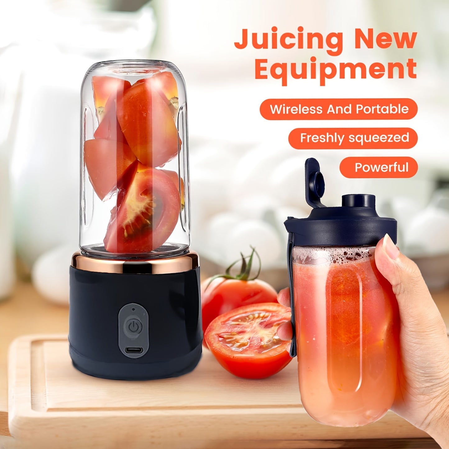 1pc/Set High-Quality Juicing Cup, 400ml Capacity, Two-In-One Portable Lid, 6-Blade Juicing, Sports Travel Blender, USB Rechargeable