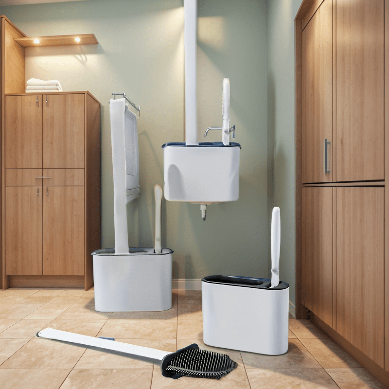 1 WYX Flexible Toilet Brush Set with Extended Handle & Attached Wall Holder - Ensures Thorough Cleaning, Sturdy Plastic Bathroom Scrubbing Brush, Must-Have for Household & Institutional Use, Complete Toilet Brush Set With Holder