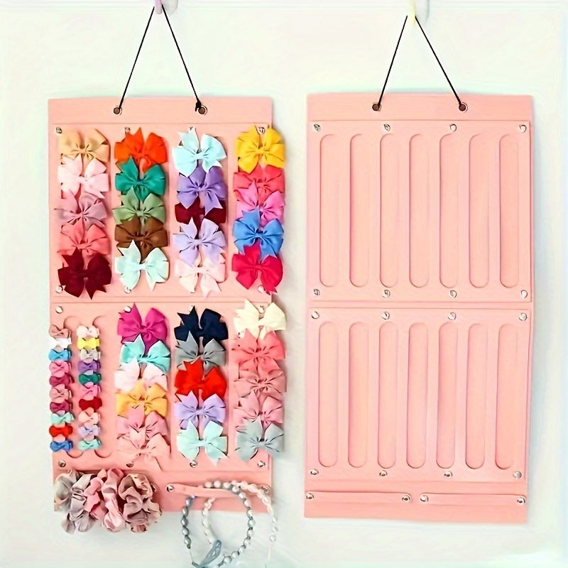 Storage bag for women's hair clips with bow design, perfect for displaying and organizing headbands and hair clips.