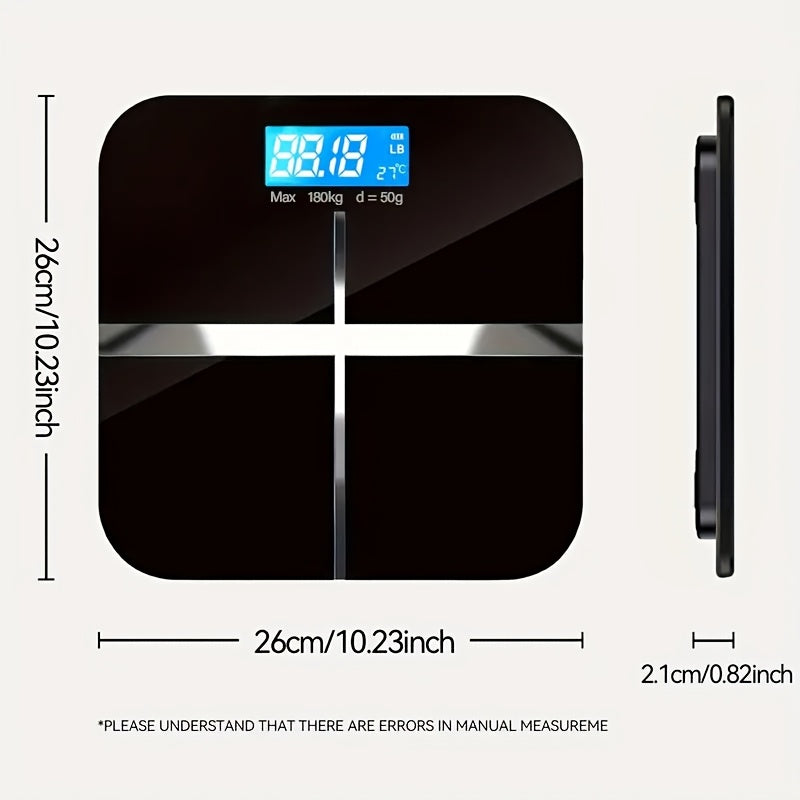 Small household body scale with a wide platform and high capacity, featuring large easy-to-read numbers on a backlit LCD display, ensuring accurate and safe weight measurement up to 176.9