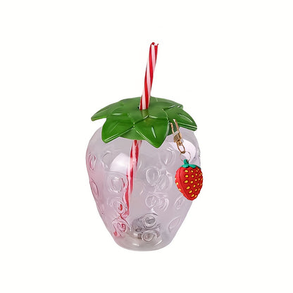 Cute transparent strawberry tumbler with lid and straw, perfect for milk tea or fruit drinks. Great for parties and on-the-go.