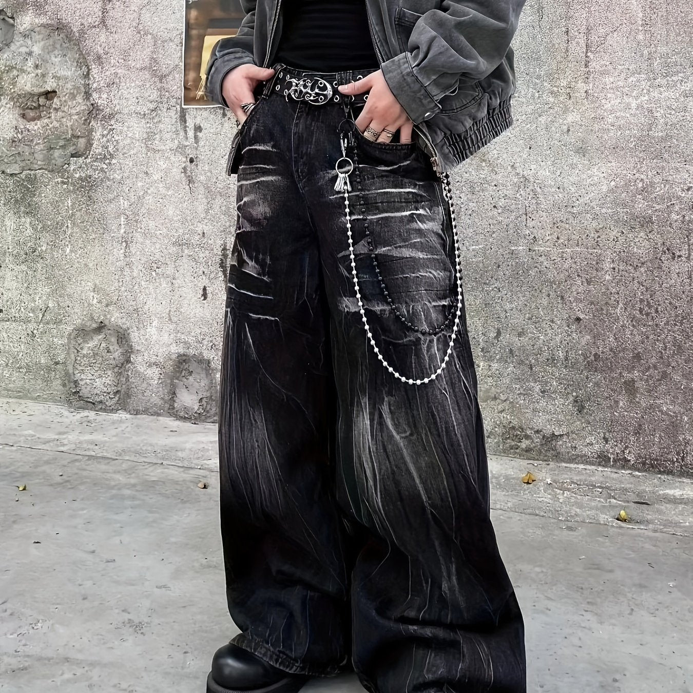 Men's vintage-inspired extra wide leg jeans with street style fashion, loose fit denim, pockets, non-stretch fabric, and machine washable - perfect for all seasons.