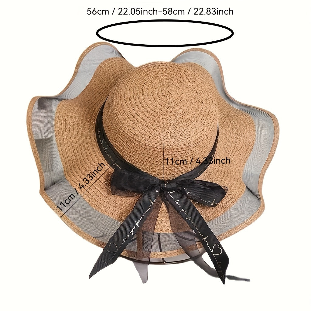 Stylish UV-protected Sun Hat with Bow - Breathable Straw Cap for Women, Ideal for Outdoor Activities in Spring/Fall