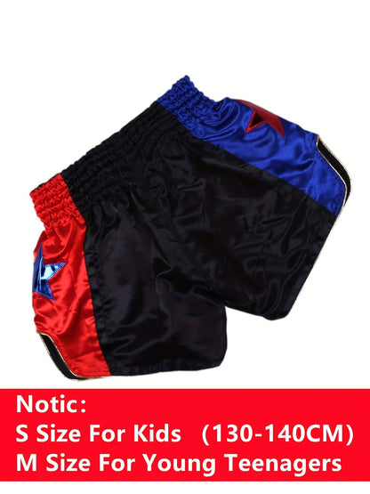 AUTHENTIC VANDALS" Boxing Training Shorts - Lightweight non-stretch polyester with padded support for combat sports in black/blue/red.