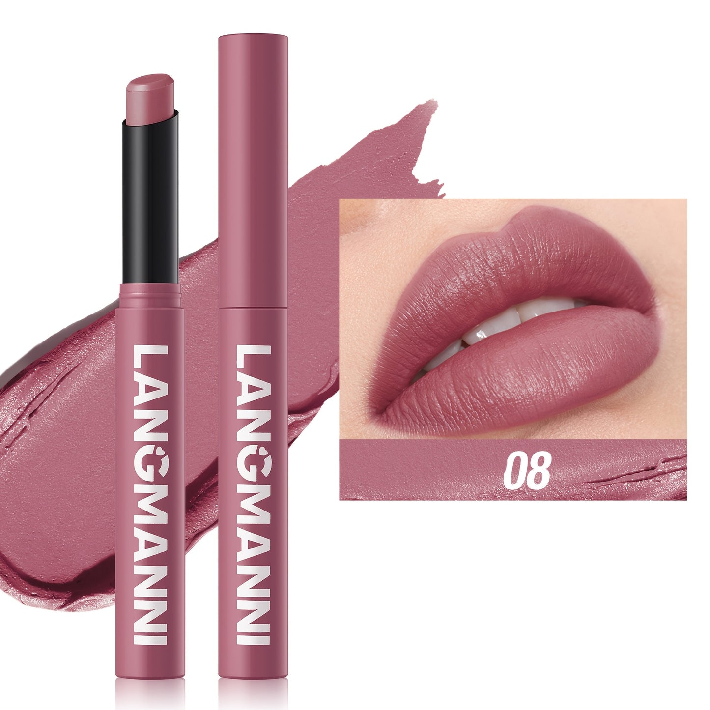 Matte Lipstick Crayon in Berry, Coral, Pink, and Red Shades, Long-Lasting and Moisturizing with Natural Hydrating Finish