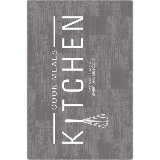 Gray Floor Mat with Soft and Non-Slip Letter Print - Resistant to Dirt, Easy to Clean in Washing Machine, Perfect for Living Room and Kitchen Decor, Rectangular Design